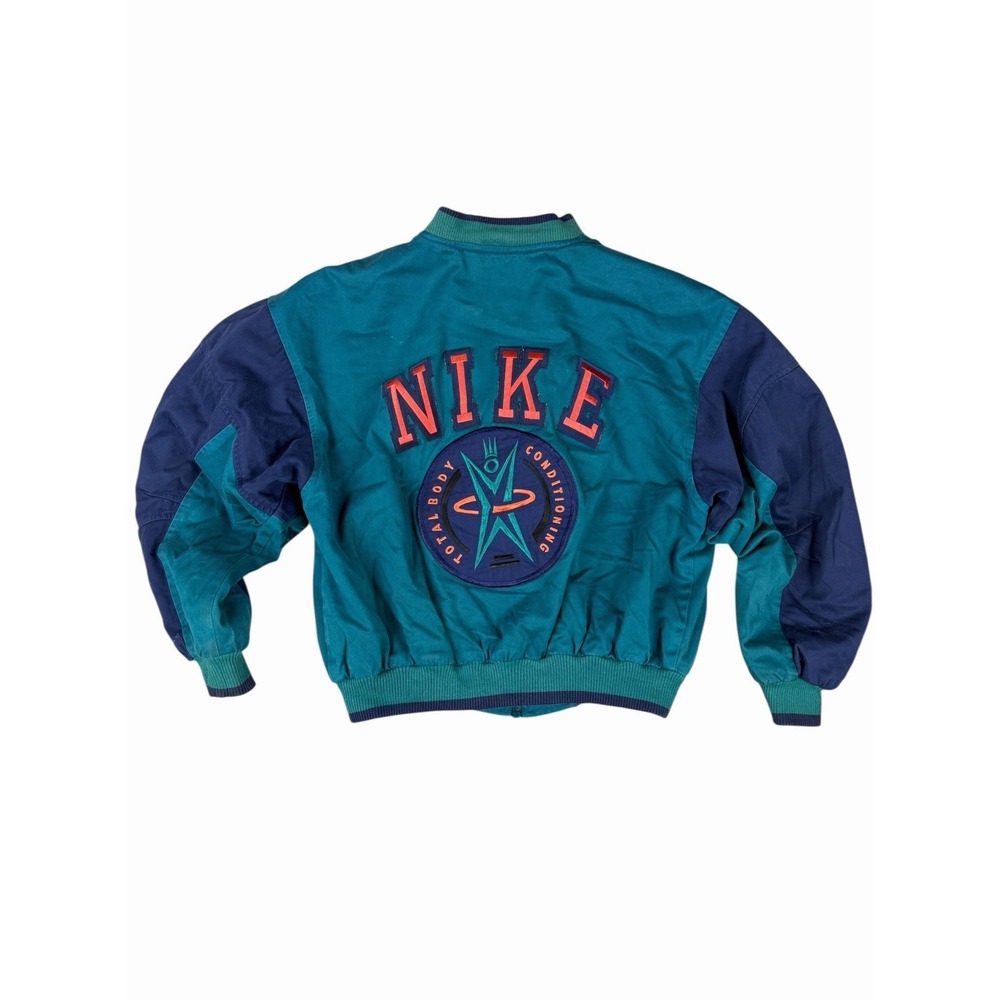 Vintage 80s Nike Color Block Bomber Jacket Women M Green Blue